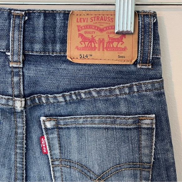 Levi's 514 Straight Jeans Medium Blue Distressed Kids Unisex Boy Girl Size 5 Reg - Picture 6 of 8
